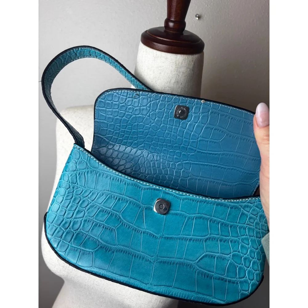 Y2k vintage mini Tommy Hilfiger Teal Croc Embossed Shoulder Bag One Size
